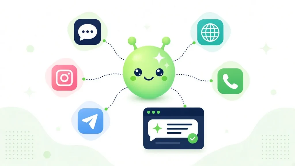 WhatsApp AI agent answering a customer and offering a booking, with other channels connected to the same agent