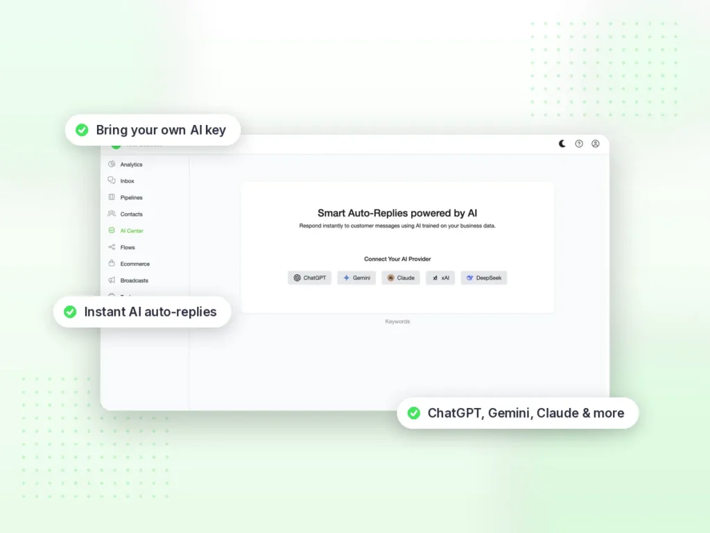 AI Center in Botosynthesis: connect your own OpenAI, Gemini, Claude, xAI or DeepSeek API key