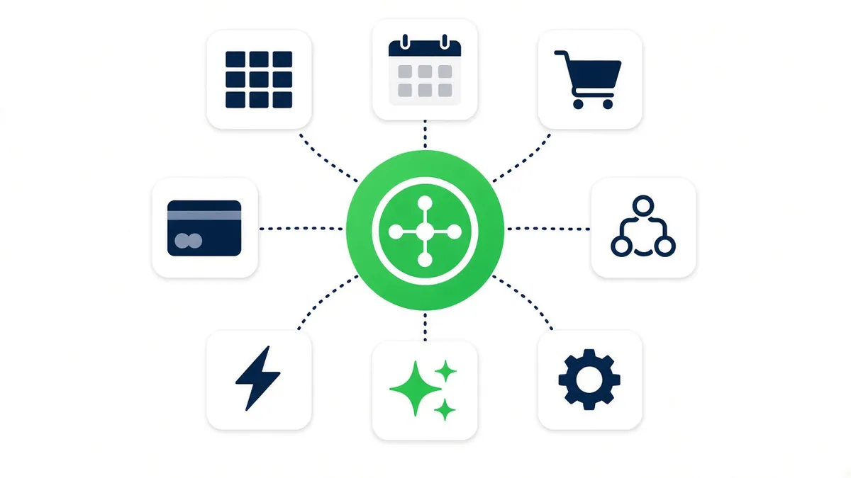 Integrations hub connecting the Botosynthesis chat platform to spreadsheets, calendars, e-commerce, payments, automation, code and AI tools