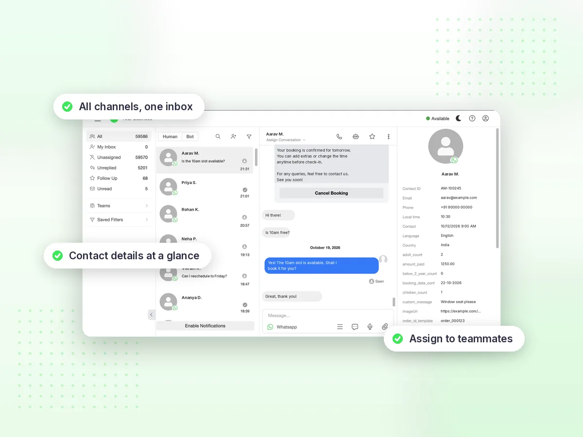 Botosynthesis omnichannel team inbox with conversations, chat and contact details